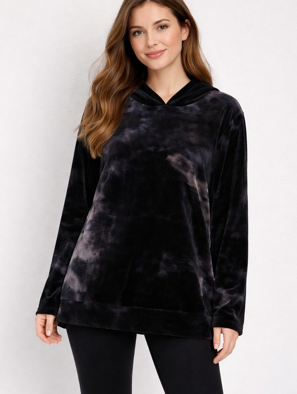 LIVI Black Tie Dye Velour Velvet Long Sleeve Hoodie 18/20